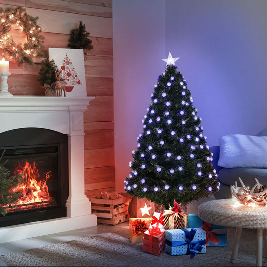 4FT Pre-Lit Artificial Christmas Tree with Fibre Optic Decorations LED Lights