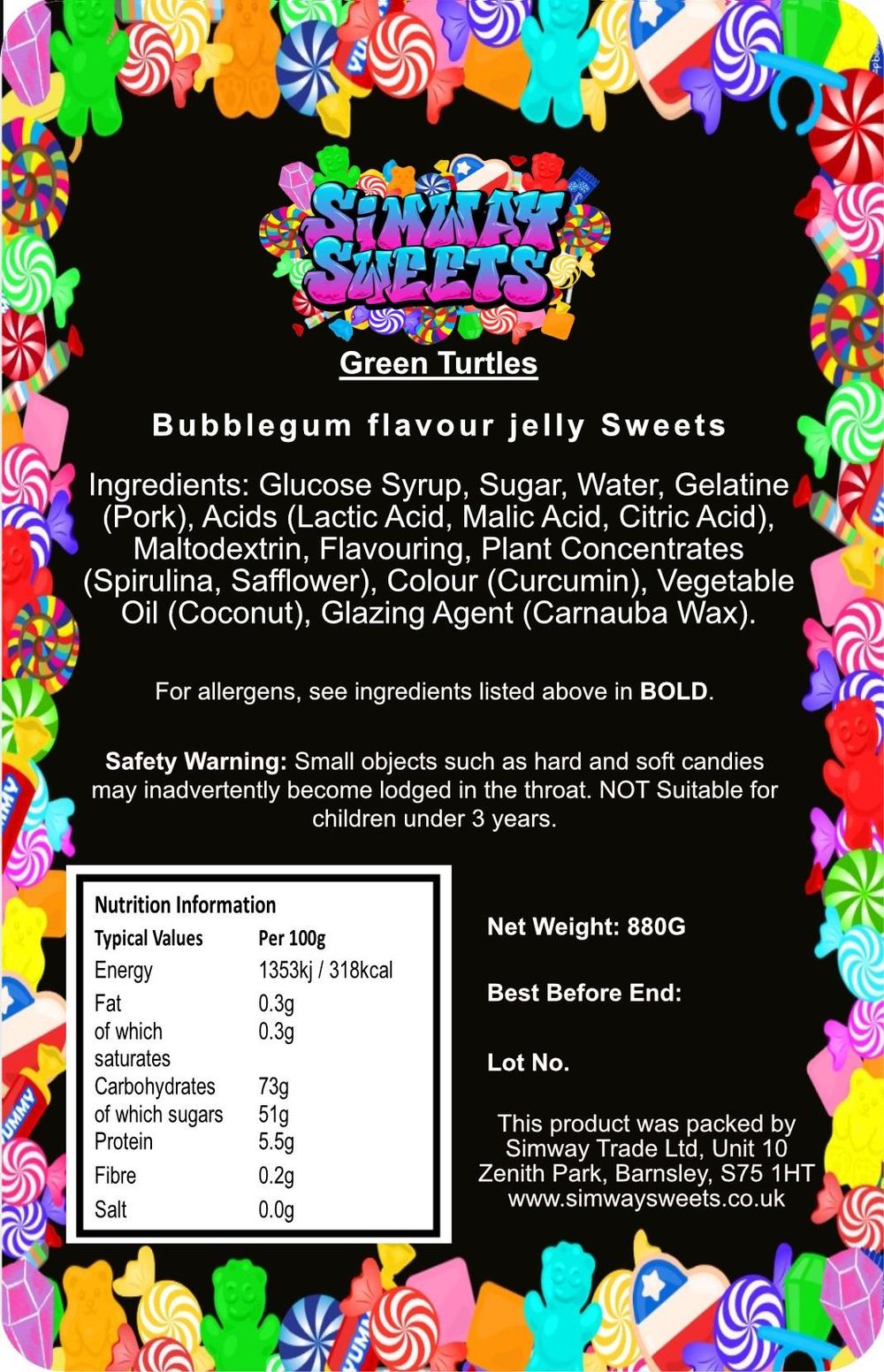 Gummy Turtles Retro Sweets Bubblegum Flavoured Gummy Sweets Gift Jar