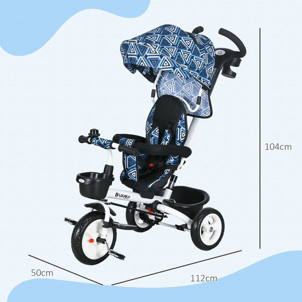 HOMCOM 6 in 1 Trike for Toddler 1-5 Years with Parent Handle, Light Blue