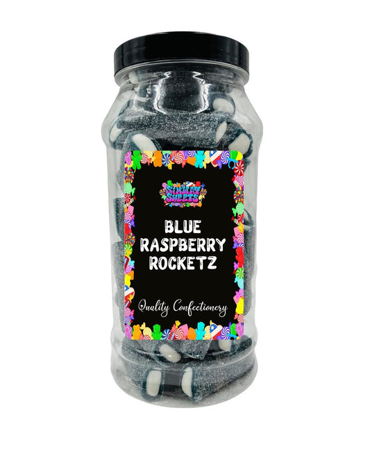 Blue Raspberry Rocketz Pencil Bites Fizzy Retro Sweets Gift Jar