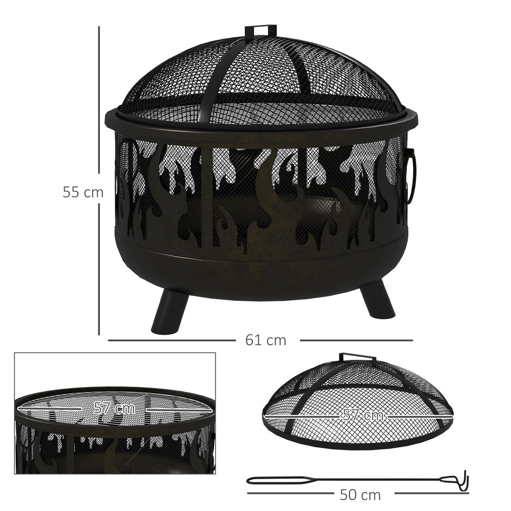 61.5cm 2-In-1 Outdoor Fire Pit & Firewood BBQ Garden Cooker Heater