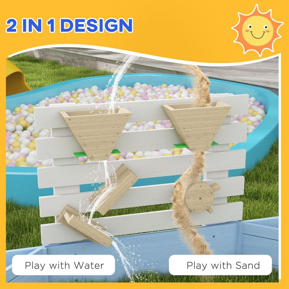 Wooden Sandbox, Outdoor Sand Pit, with Six Seats, Accessories, for Ages 3-7 Years - Blue