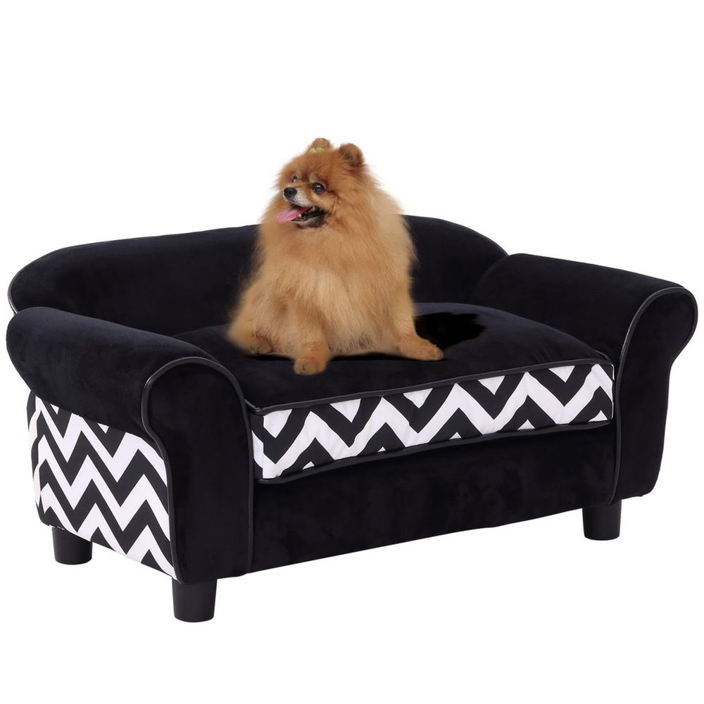 Dog Sofa Cat Couch Bed for XS Dogs with Removable Sponge Cushion - Black