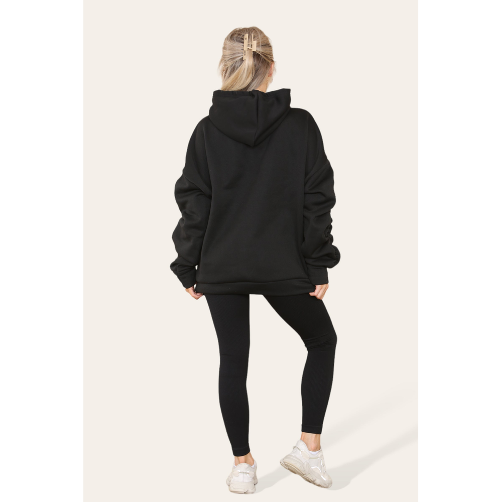 Oversized Ruched Sleeves Hoodie With Satin Ribbon