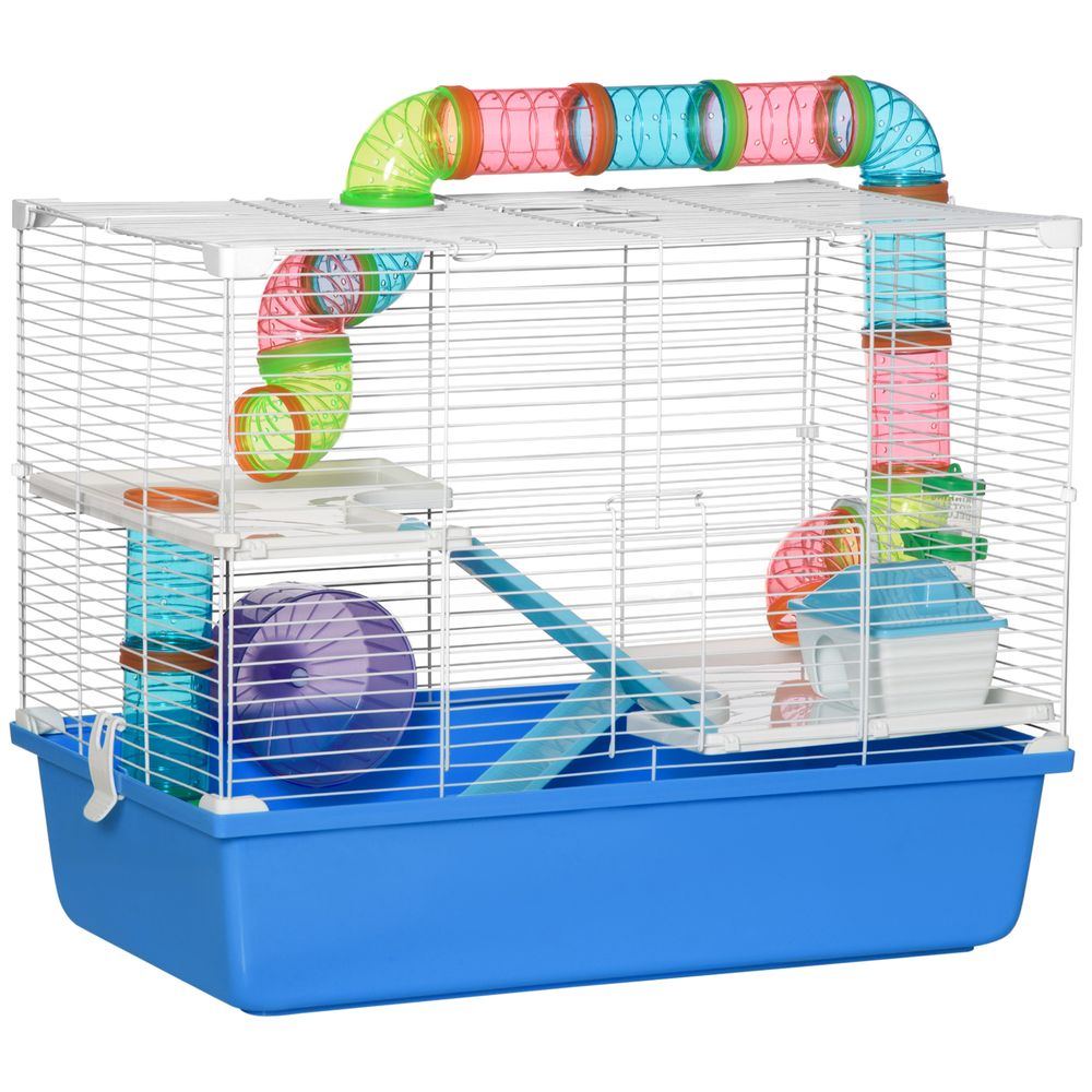 Hamster Cage/ Rodent House with Tubes, Exercise Wheel, Water Bottle -  Blue