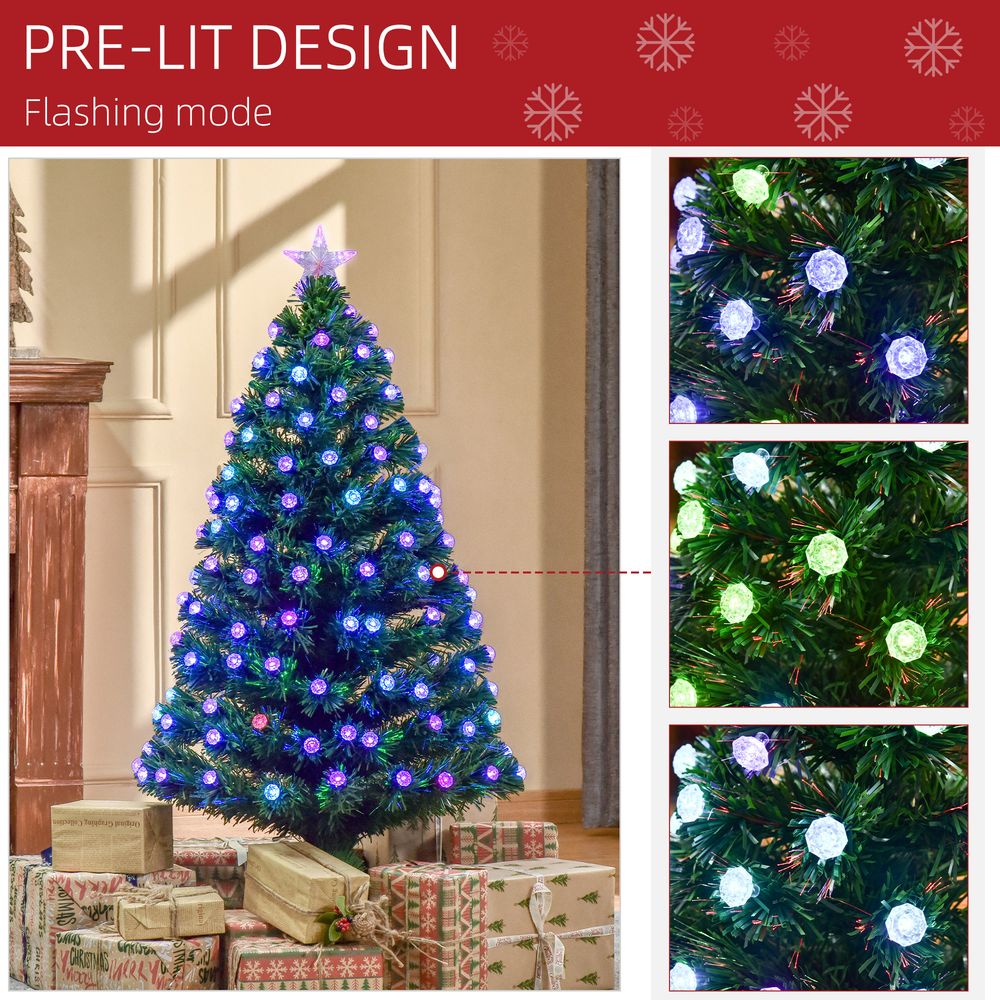 4FT Pre-Lit Artificial Christmas Tree with Fibre Optic Decorations LED Lights