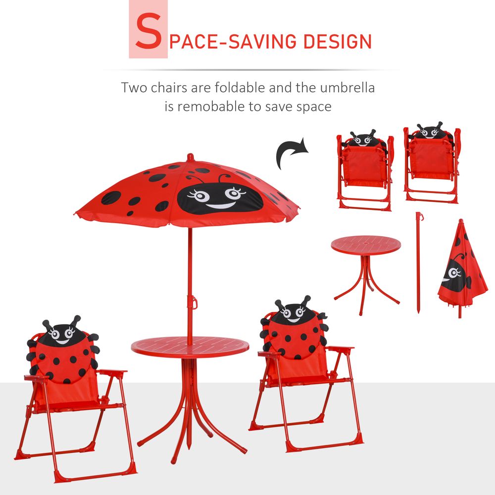 Kids Folding Picnic Table Chair Set -  Ladybug Pattern