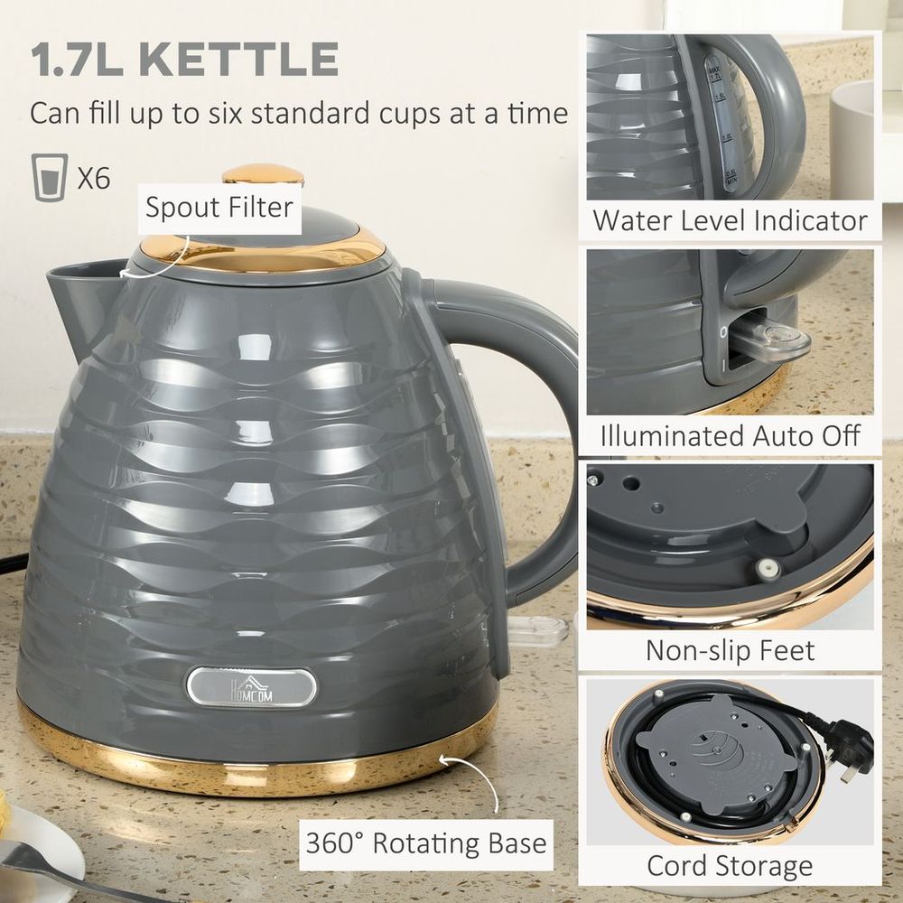 Kettle and Toaster Set 1.7L Rapid Boil Kettle & 4 Slice Toaster - Grey