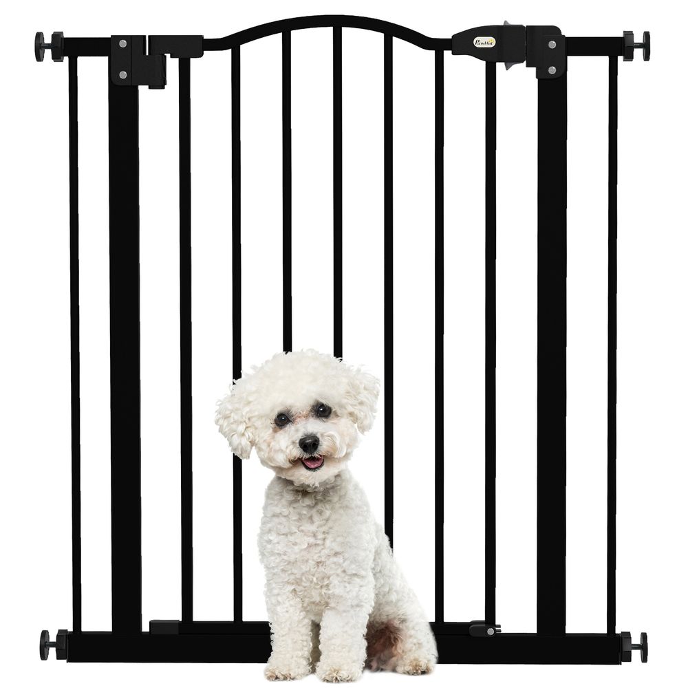 PawHut 74-80cm Adjustable Metal Pet Gate Safety Barrier with Auto-Close Black