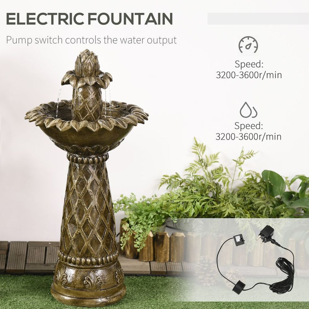 2-Tier Garden Fountain Self-Contained Cascading Water Feature