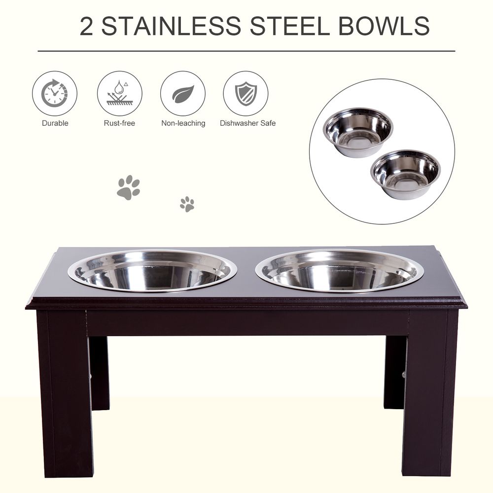 Stainless Steel Raised Dog Feeding Bowls with Stand for Small Medium Dogs Elevated Twin Pet Bowls Water Food Feeder 58.4L x 30.5W x 25.4H cm - Brow