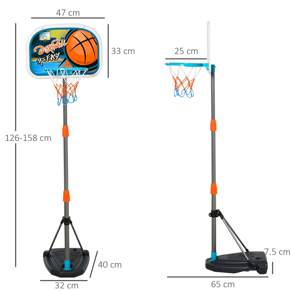 3 Pcs Kids Basketball Set Hoop Ball Pump Height Fillable Base 3-8 Yrs