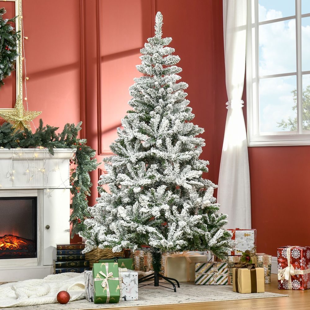 6ft Snow Flocked Artificial Christmas Tree with Realistic Branch Tips