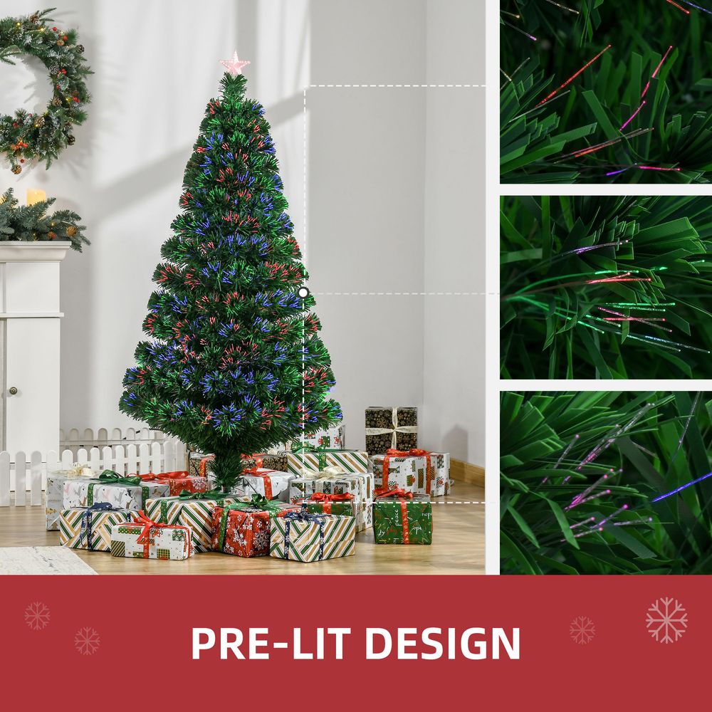 5FT Pre-Lit Fibre Optic Artificial Christmas Tree with Tree Topper - Multi-Colour