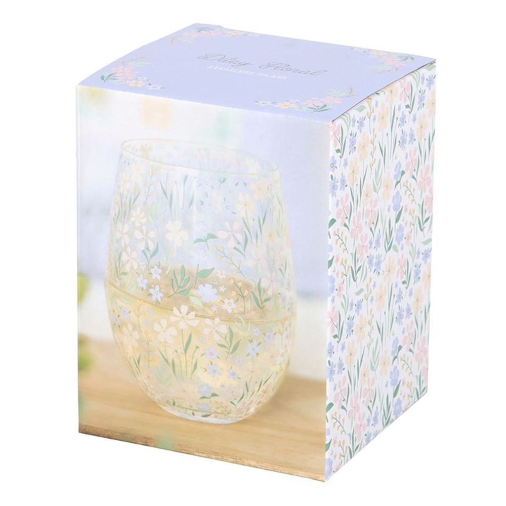 Ditsy Floral Print Stemless Glass