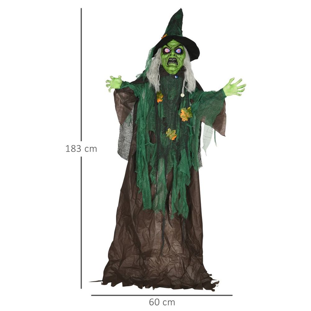 6ft Halloween Witch Decoration, Outdoor Activated Prop with Light Up Eyes Magical Heart, Sound Activated