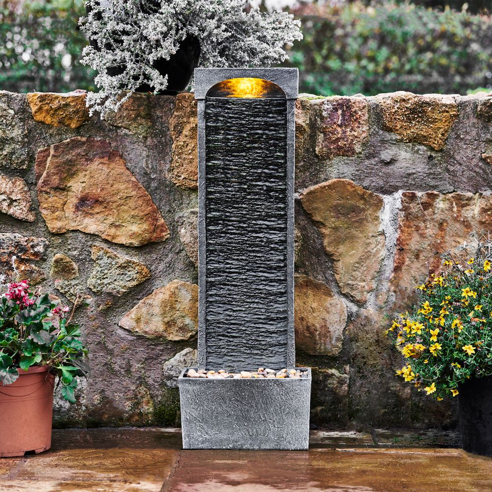 Home Garden Water Feature, Large Outdoor Curved Water Fountain with Lights