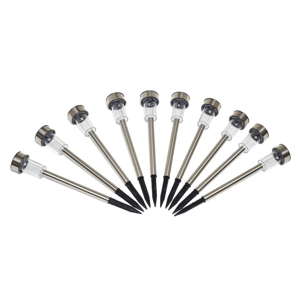 10 x Stainless Steel Solar Powered Garden Outdoor Stick Post LED Lights