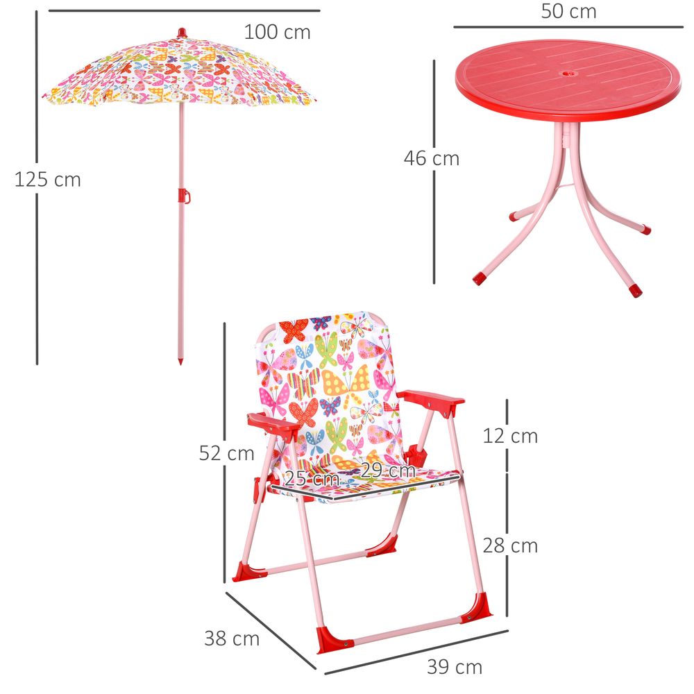 Outsunny Kids Folding Picnic Table Chair Set Butterfly Pattern Outdoor Parasol