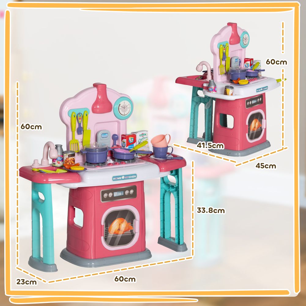 45 Pieces Kids Kitchen with Rotating Tables, Light, Sound, Spray