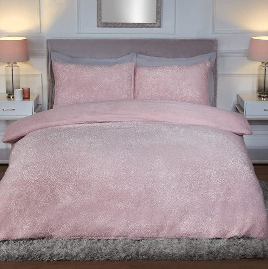 SPARKLE TEDDY FLEECE DUVET SET BLUSH KS