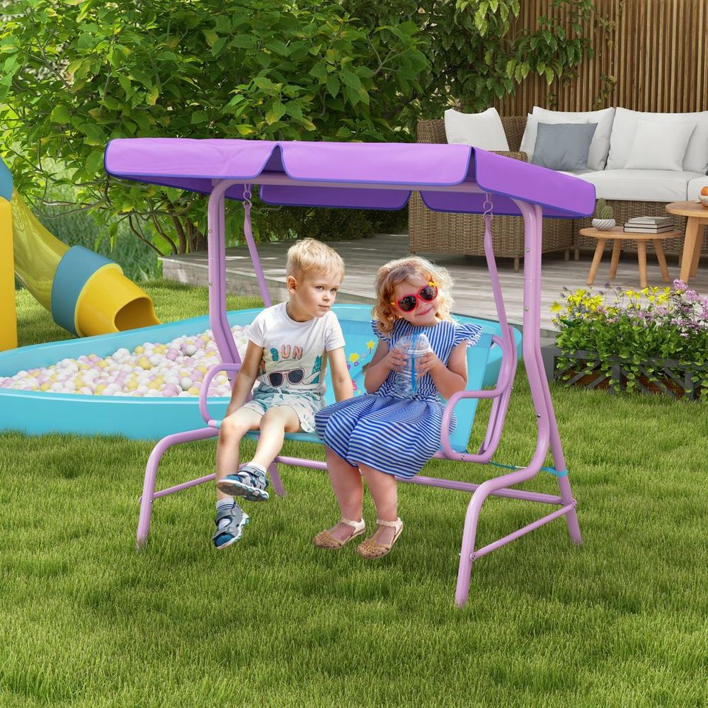 Two Seater Kids Garden Swing, Fairy Themed kids Swing Chair with Adjustable Canopy, Safety Belts