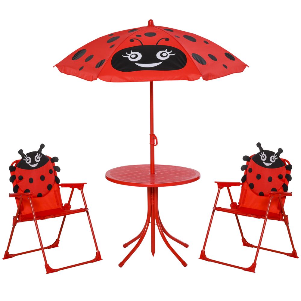 Kids Folding Picnic Table Chair Set -  Ladybug Pattern