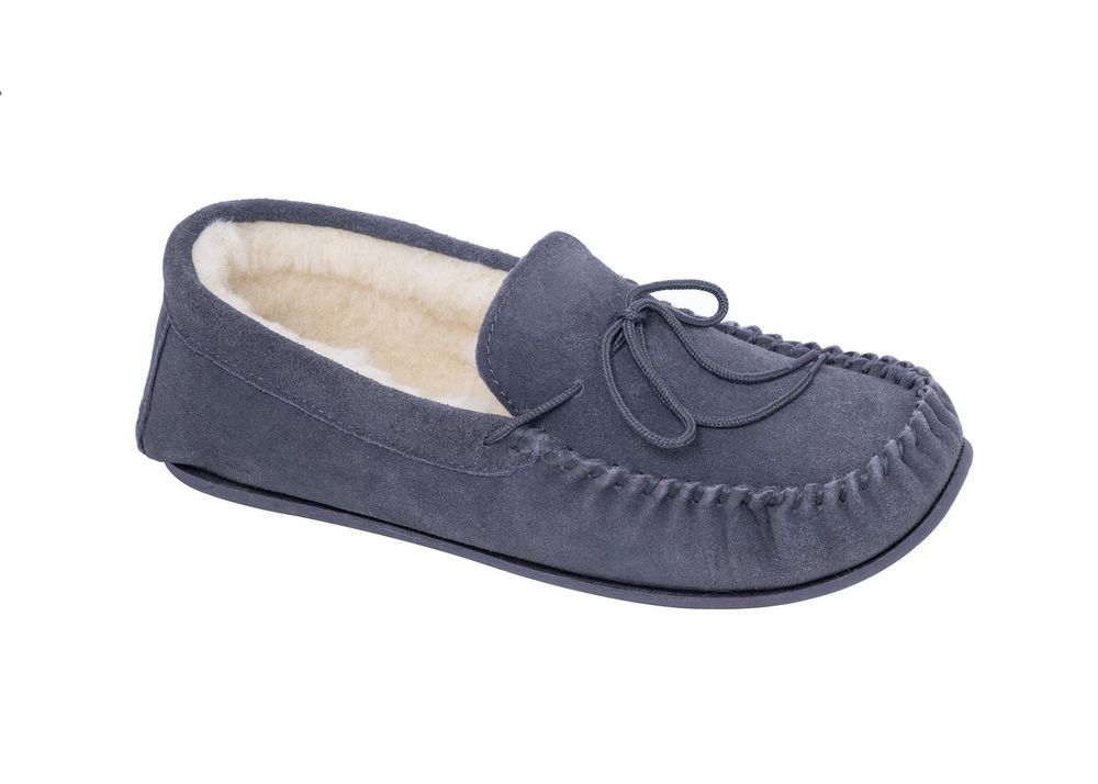 Nordvek Womens Sheepskin Suede Moccasin Slippers With Rubber Sole -