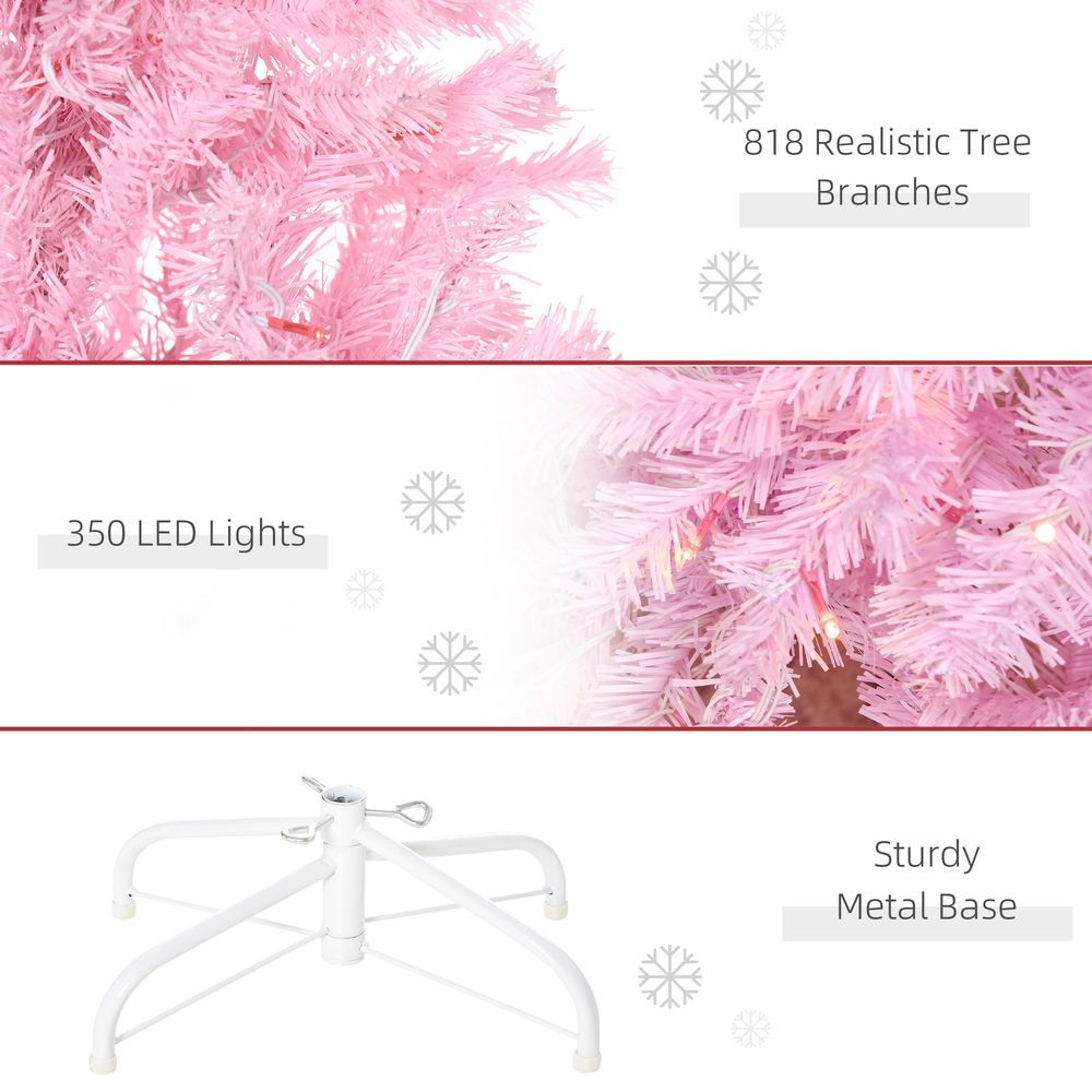 7FT Prelit Artificial Pink Christmas Tree with 350 LED Lights