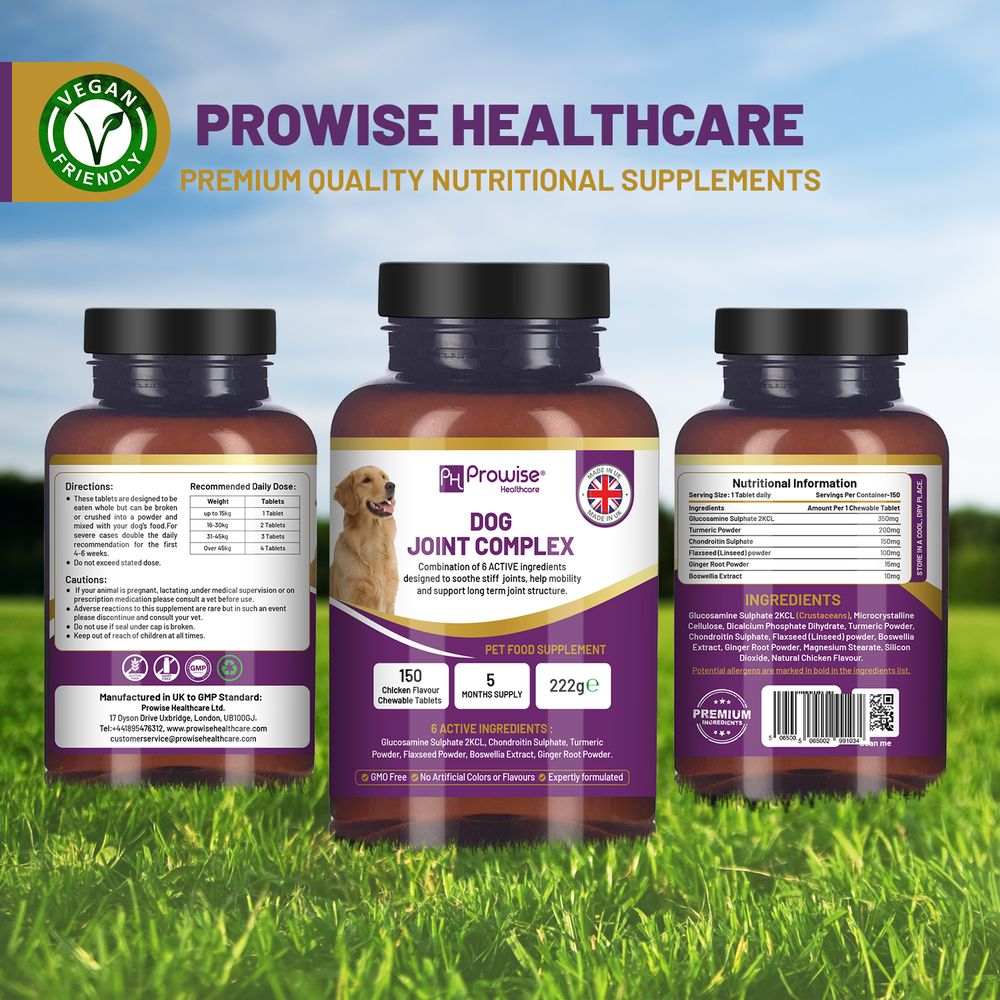 Dog Joint Support 150 Chicken Chewable Tablets - 5 Months Supply - UK Made by Prowise