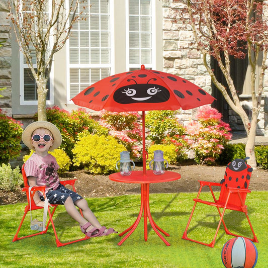 Kids Folding Picnic Table Chair Set -  Ladybug Pattern