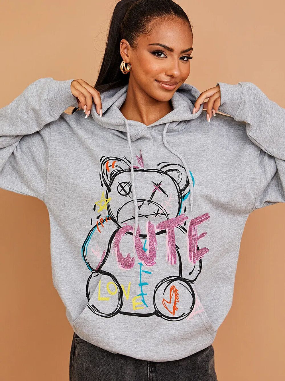 Ladies Oversized Hoodie With Cute Print