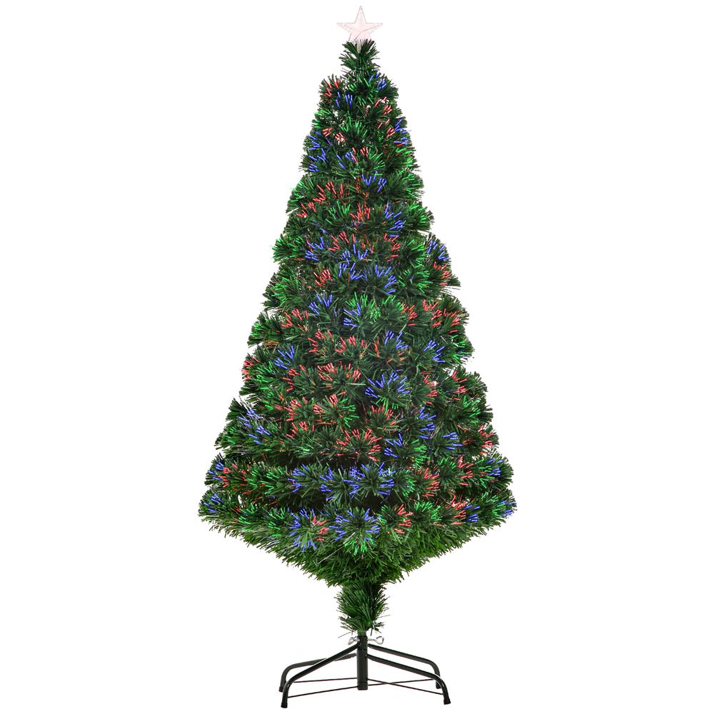 5FT Pre-Lit Fibre Optic Artificial Christmas Tree with Tree Topper - Multi-Colour