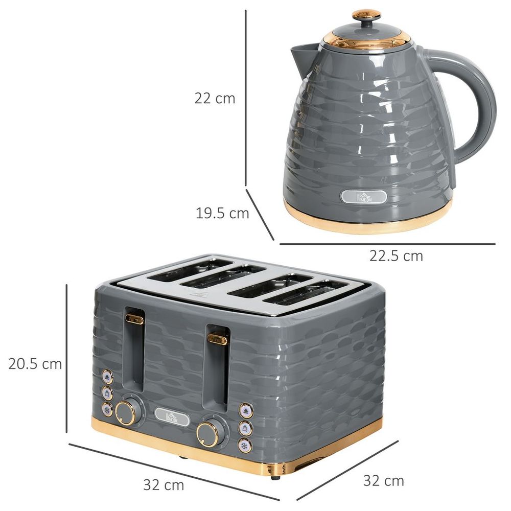 Kettle and Toaster Set 1.7L Rapid Boil Kettle & 4 Slice Toaster - Grey