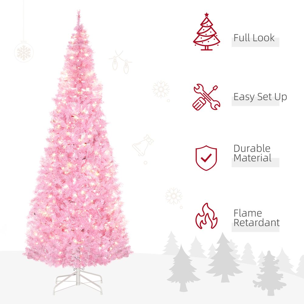 7FT Prelit Artificial Pink Christmas Tree with 350 LED Lights