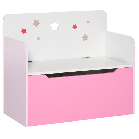 Kids Wooden Toy Box Children Storage Chest Bench Organiser Bedroom - Pink