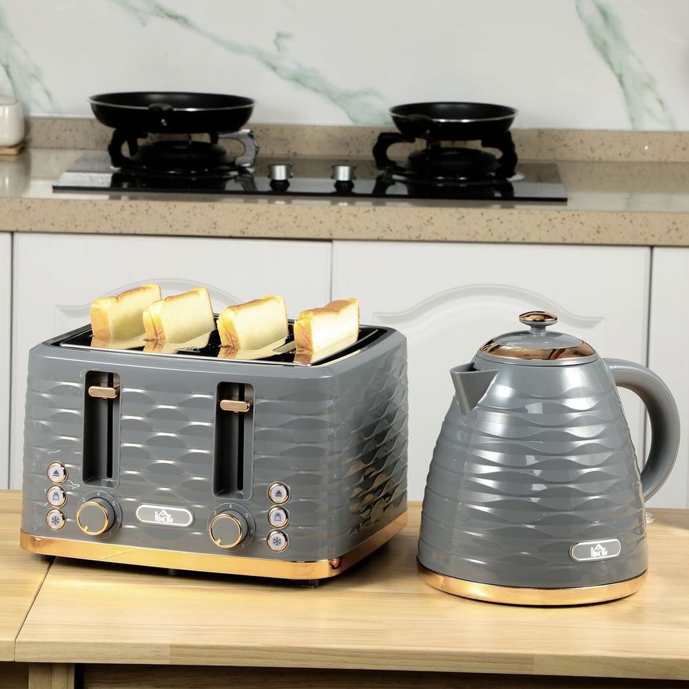 Kettle and Toaster Set 1.7L Rapid Boil Kettle & 4 Slice Toaster - Grey