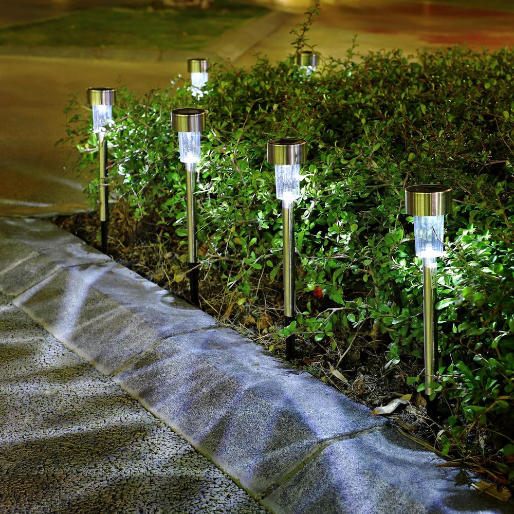 10 x Stainless Steel Solar Powered Garden Outdoor Stick Post LED Lights