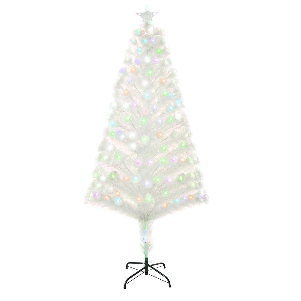 5FT Pre-Lit White Artificial Christmas Tree with Fibre Optic LED Lights