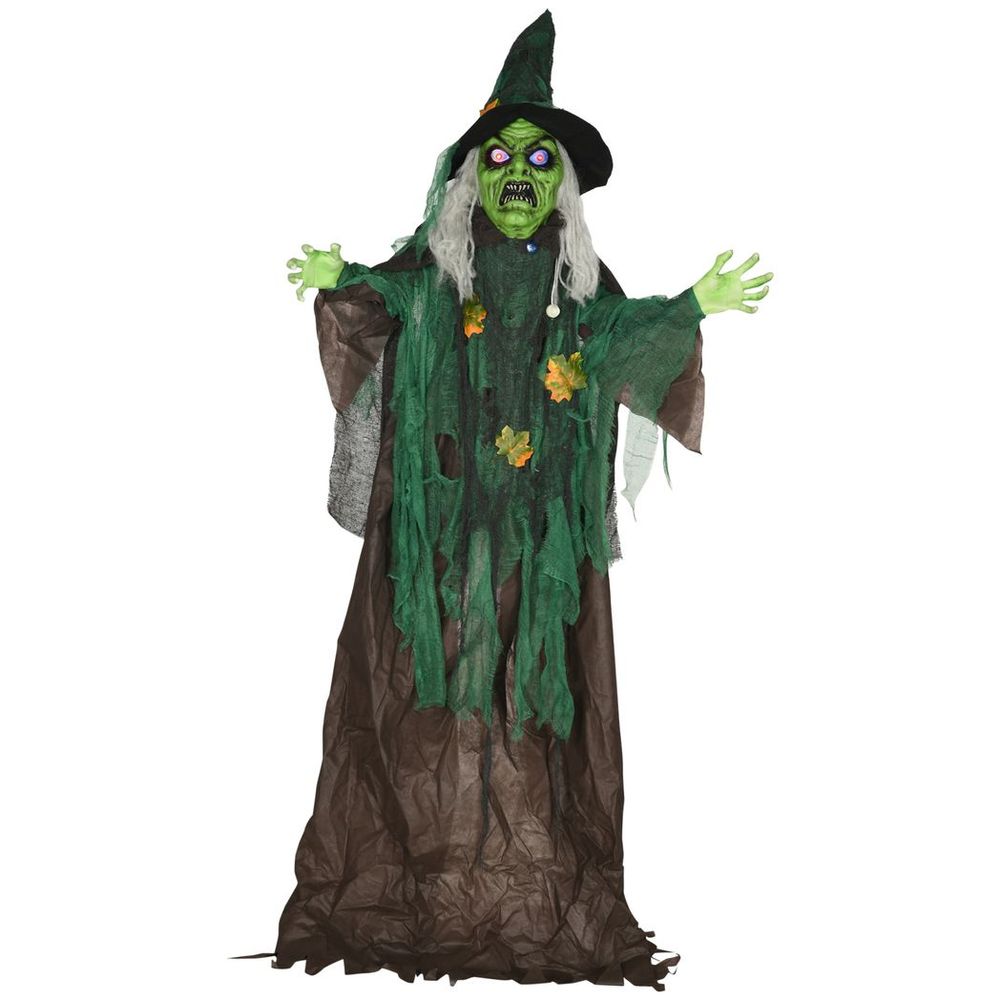 6ft Halloween Witch Decoration, Outdoor Activated Prop with Light Up Eyes Magical Heart, Sound Activated