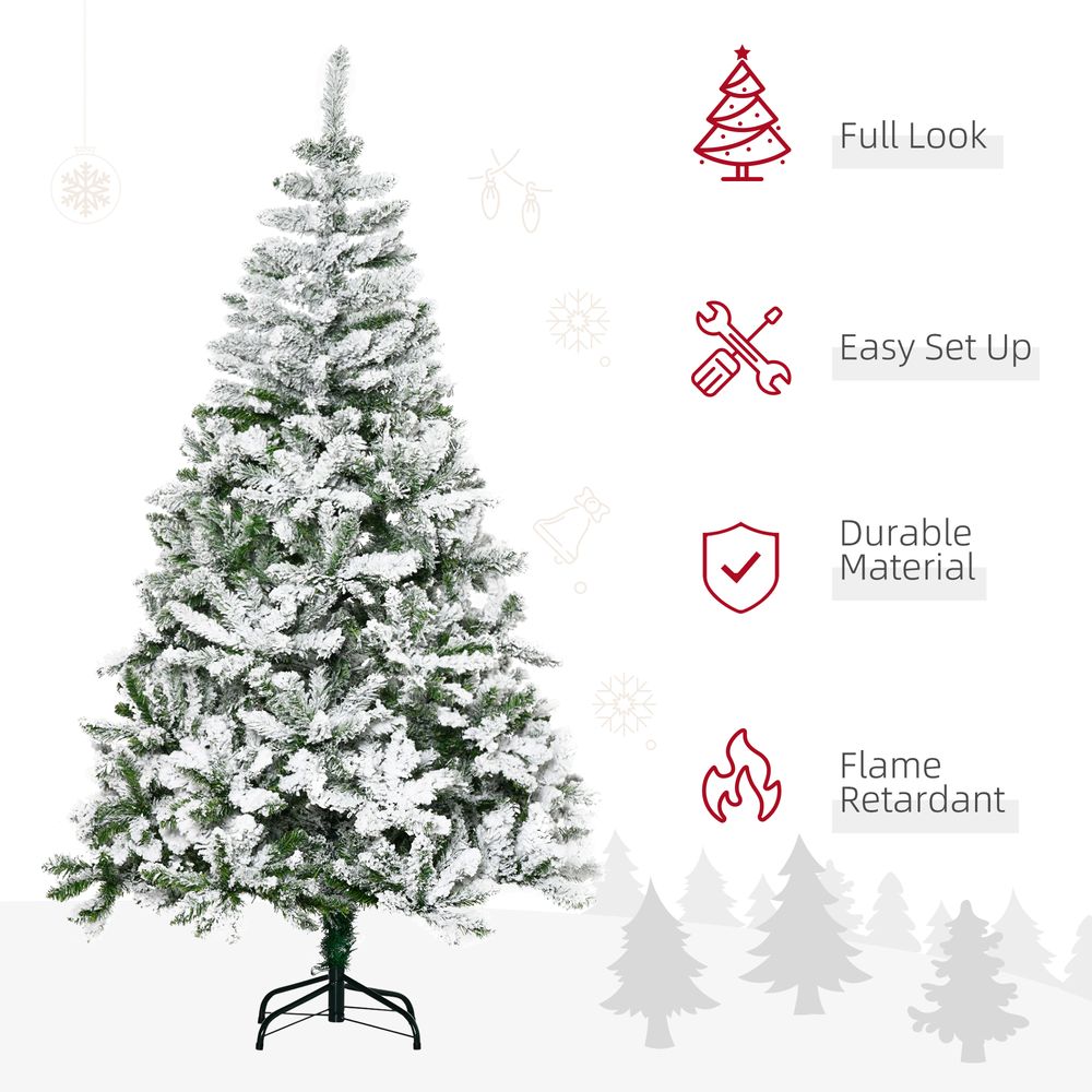 6ft Snow Flocked Artificial Christmas Tree with Realistic Branch Tips