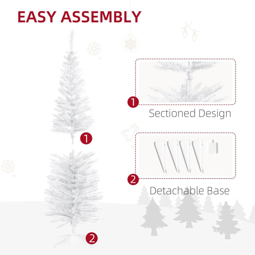 5FT Pencil Slim Artificial Christmas Tree with Study Stand Tips -  White