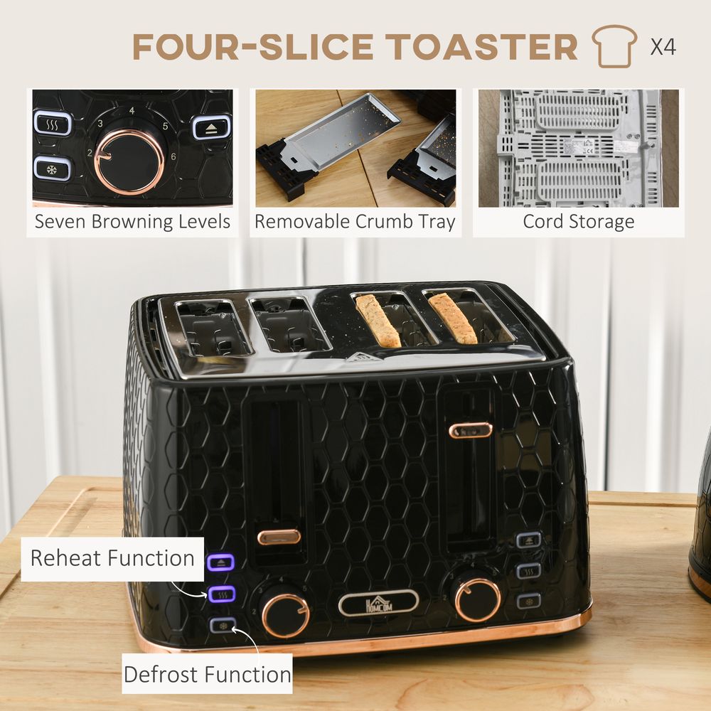 HOMCOM Kettle and Toaster Set 1.7L Fast Boil Kettle & 2 Slice Toaster Set Black