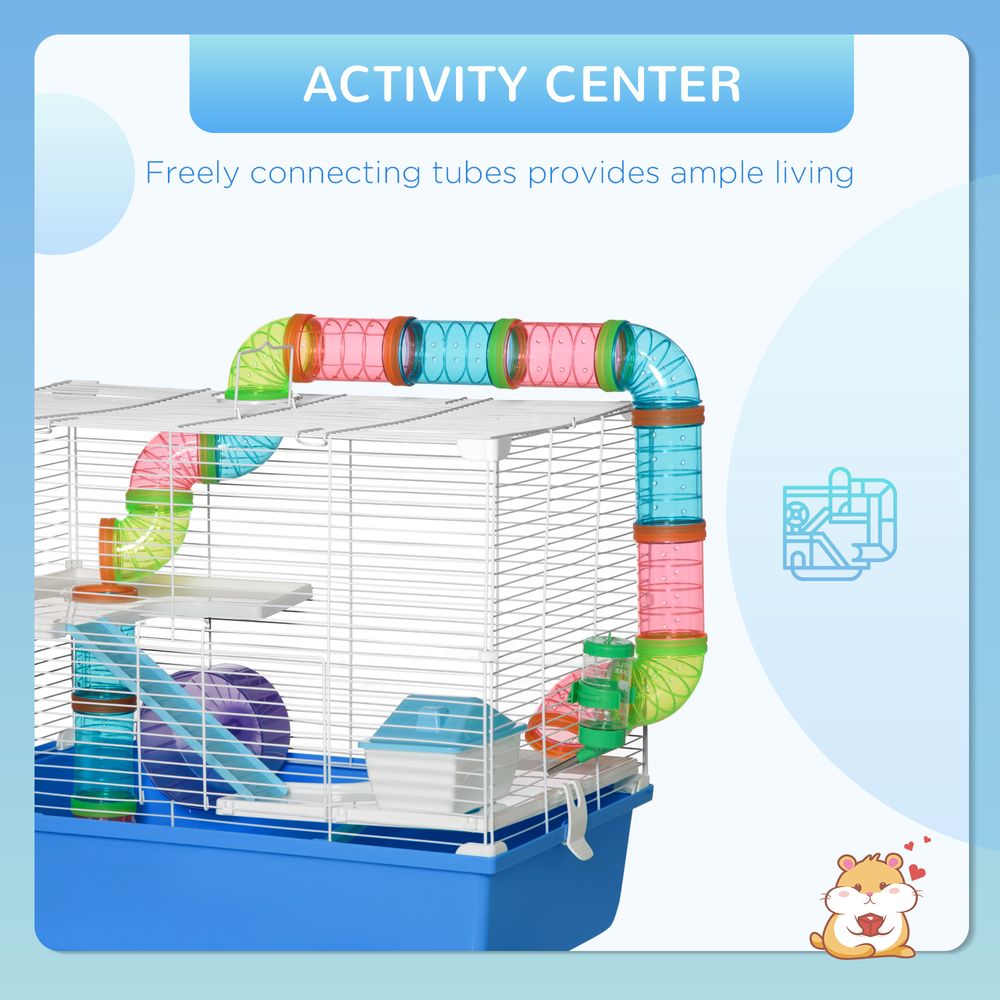 Hamster Cage/ Rodent House with Tubes, Exercise Wheel, Water Bottle -  Blue