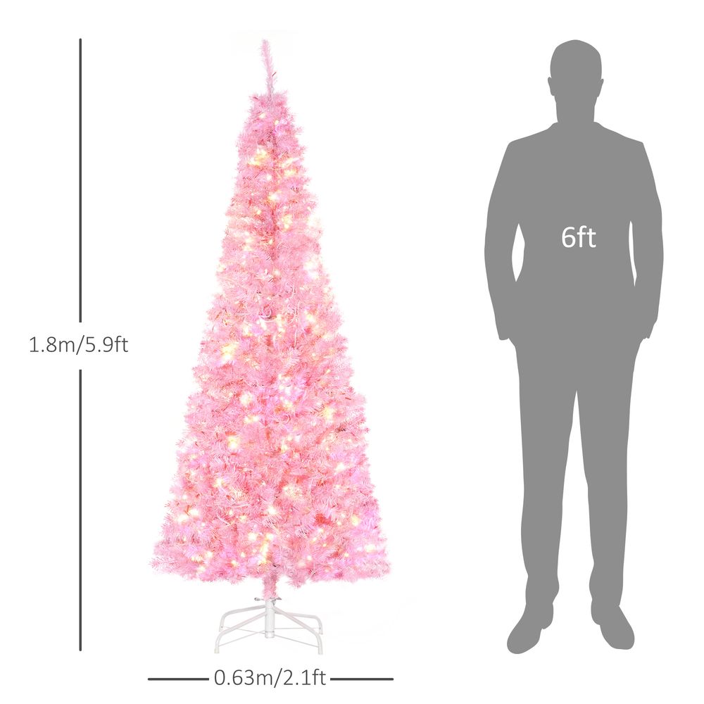 6FT Prelit Artificial Pink Christmas Tree with 300 LED Lights