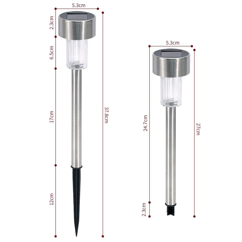 10 x Stainless Steel Solar Powered Garden Outdoor Stick Post LED Lights