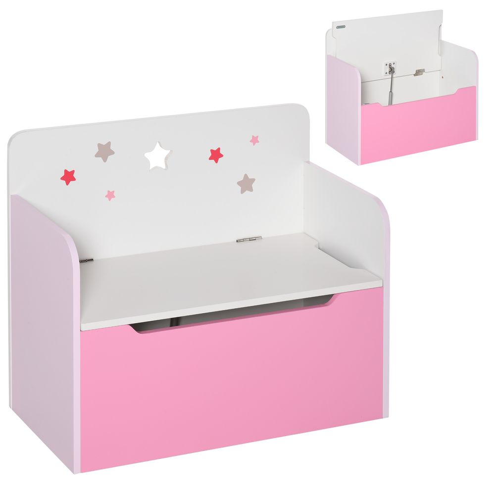 Kids Wooden Toy Box Children Storage Chest Bench Organiser Bedroom - Pink