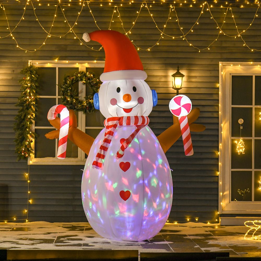 8ft Christmas Inflatable Snowman with Candy and Rotating Lights