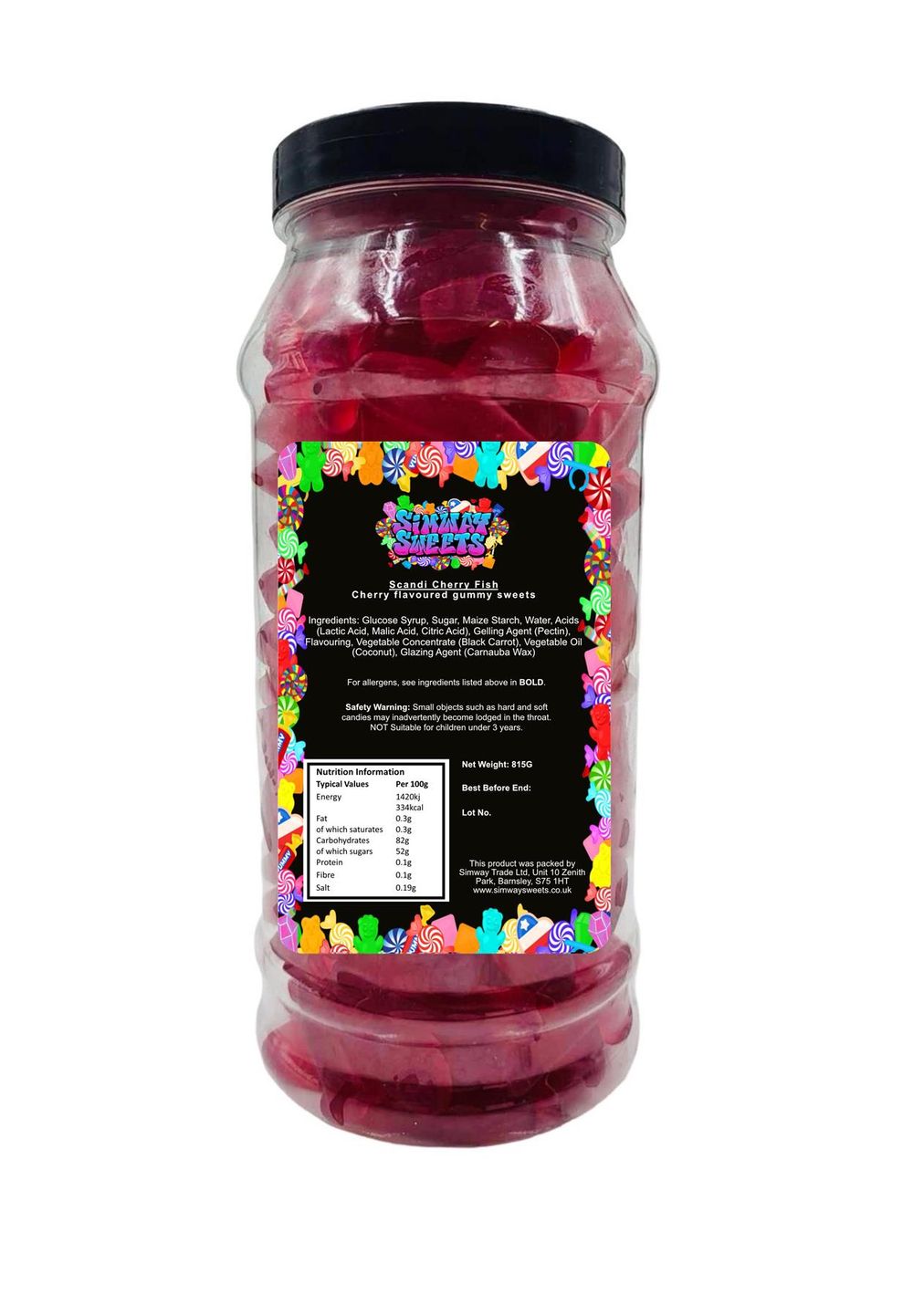 Scandi Cherry Flavoured Fish Gummy Jelly Sweets Retro Sweets Gift Jar