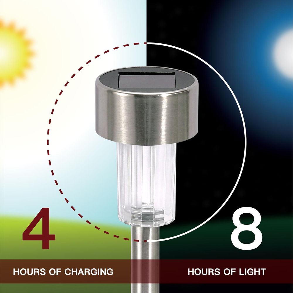 10 x Stainless Steel Solar Powered Garden Outdoor Stick Post LED Lights